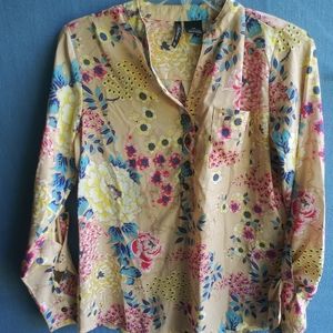 New Directions Women's Petite Medium Tan Floral Blouse